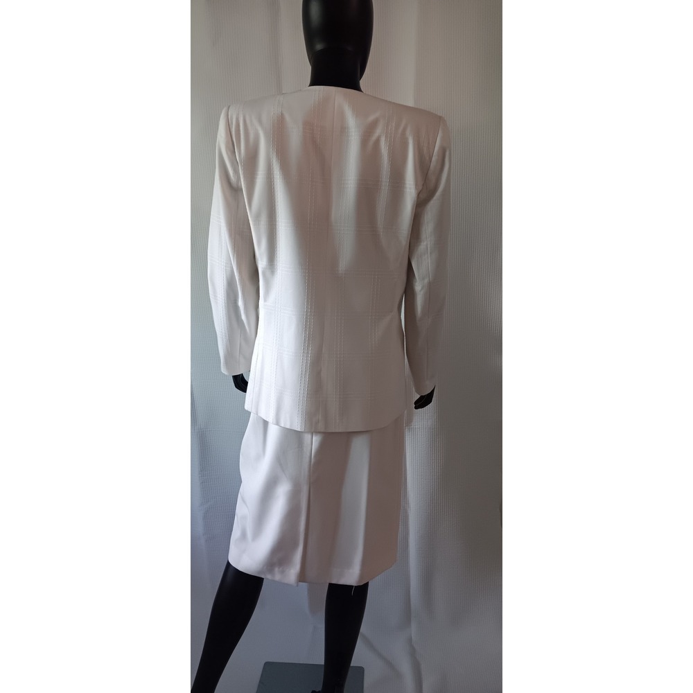 Vintage Le Suit Off White Skirt Suit Size 8 Grid Pattern Double Breasted KS0304 - Picture 2 of 6